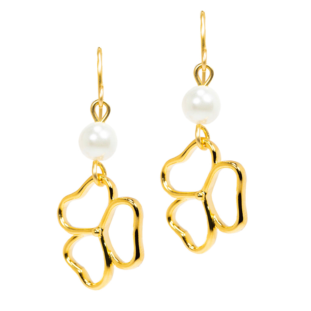 Goldtone Double Drop Open Heart Earrings With Pearl