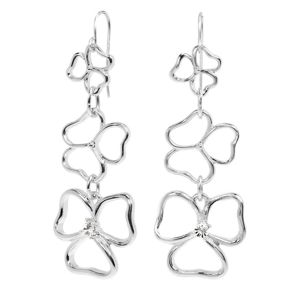 Silvertone Triple Drop Open Heart Earrings