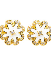 Goldtone White Enamel with Crystal Stud Earrings