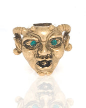 Antique Goldtone Horned Gargoyle with Emerald Eyes Charm