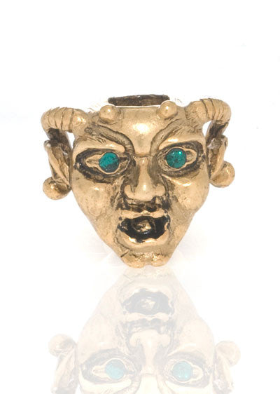 Antique Goldtone Horned Gargoyle with Emerald Eyes Charm