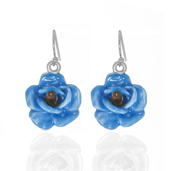 Garden Blue Rose Eurowire Earrings