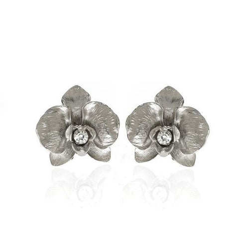 Orchid Silvertone Earring With Austrian Crystal