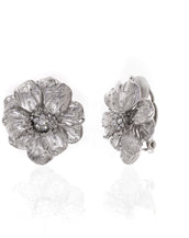 Double Rose Silvertone Large Clip Earrings