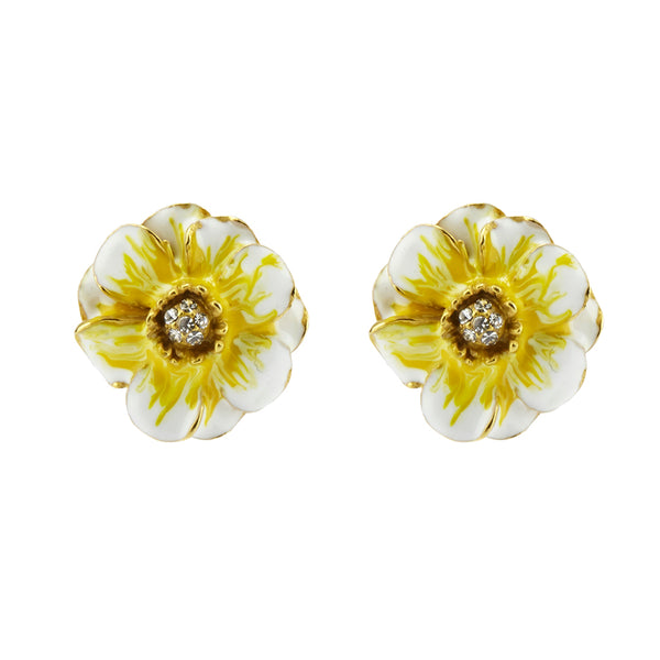 Goldtone White/Yellow Les Roses Pierced Earrings