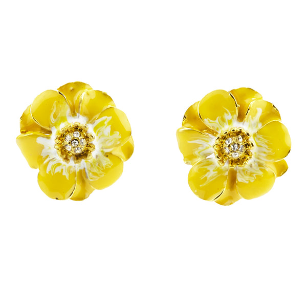 Goldtone Yellow/White Les Roses Pierced Earrings