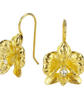 Goldtone Orchid With Crystal Drop Earrings