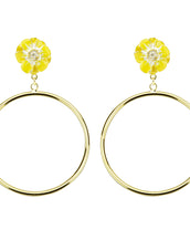 Goldtone Yellow/White Les Roses Hoop Earrings