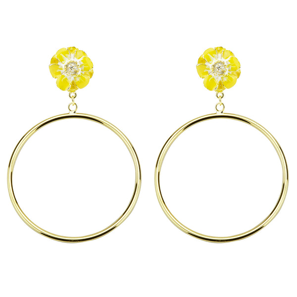 Goldtone Yellow/White Les Roses Hoop Earrings