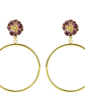 Goldtone Purple Les Roses Hoop Earrings