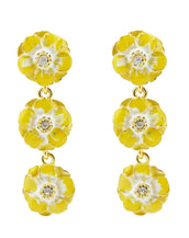 Goldtone Yellow/White Les Roses Triple Drop Earrings