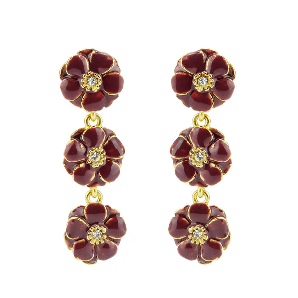 Goldtone Purple Les Roses Triple Drop Earrings