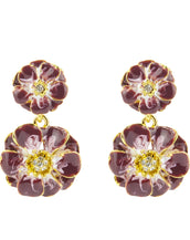 Goldtone Purple Les Roses Double Drop Earrings