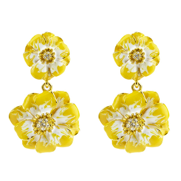 Les Roses Gold Tone Yellow White Drop Earrings