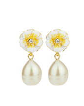 Gold Plated White/Yellow  Les Roses with Small Pearl