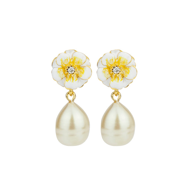 Gold Plated White/Yellow  Les Roses with Small Pearl