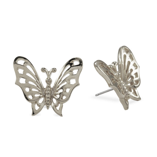 Silvertone Butterfly Pierced Earrings