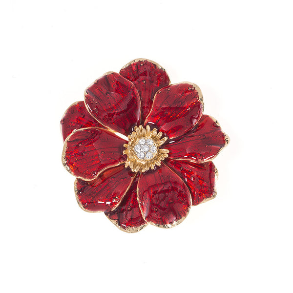 Large Double Rose Brooch With Red Flower