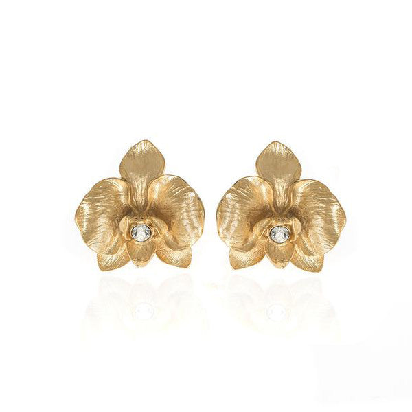 Orchid Goldtone Earring With Austrian Crystal