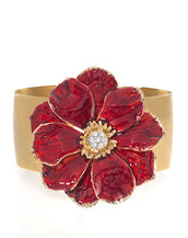 Goldtone Double Rose Bangle With Red Flower