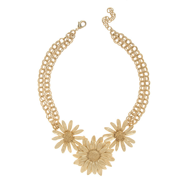 Botanica Mexicana Gold tone Daisy and Sunflower Necklace 16"