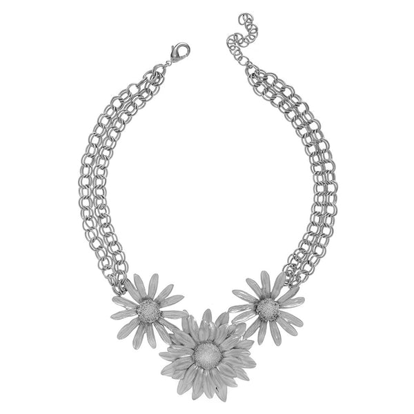 Botanica Mexicana Silvertone Daisy and Sunflower Necklace 16"