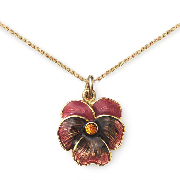 Pansy Pendant On 14k Gold Serpentine Chain