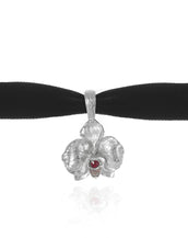 Orchid Velvet Choker With Silvertone Pendant and Ruby Crystal