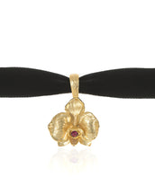Orchid Velvet Choker With Goldtone Pendant and Ruby Crystal
