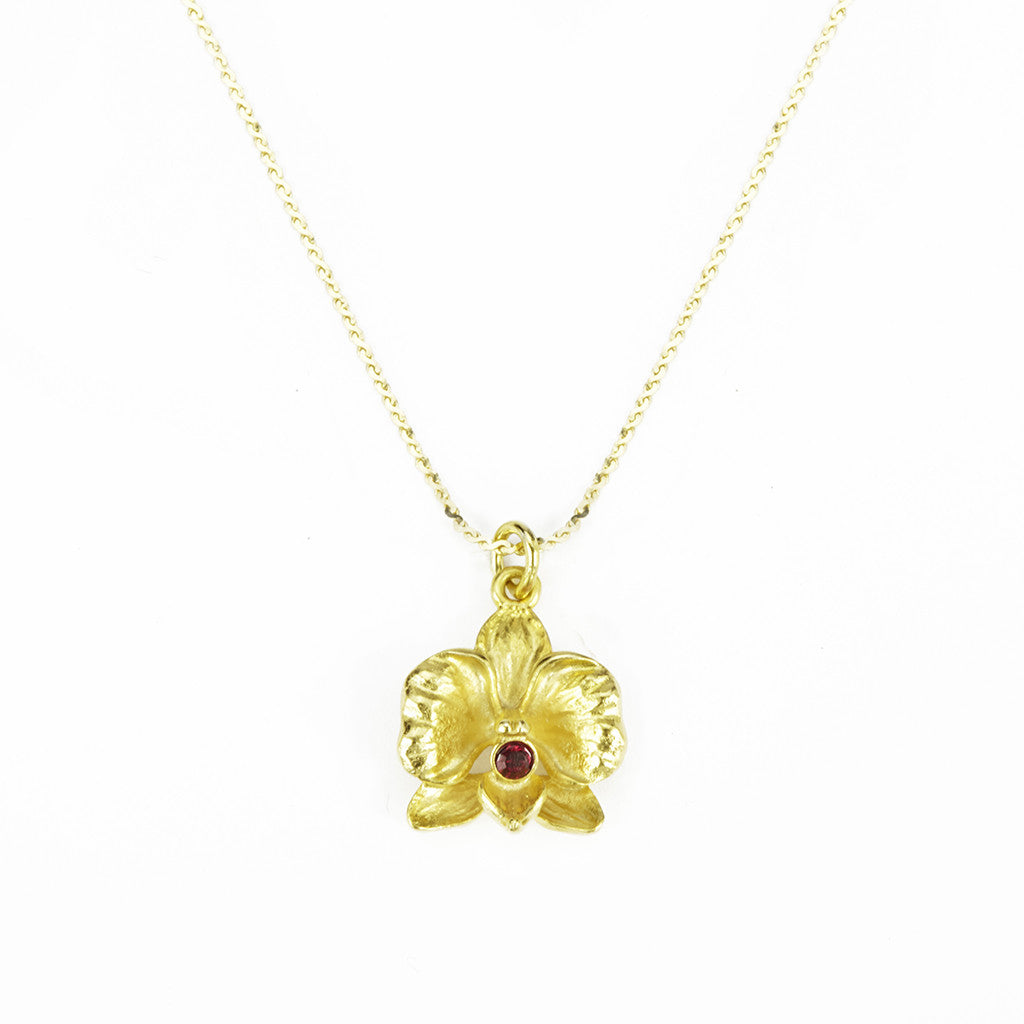 Orchid 14k Gold Chain with Goldtone Pendant and Red Crystal