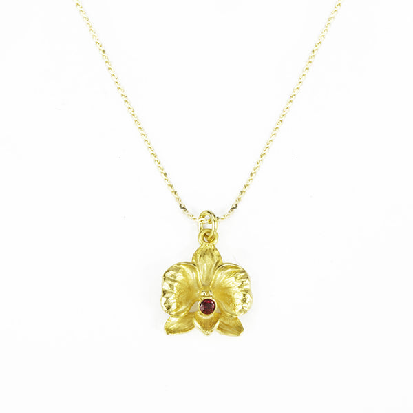 Orchid 14k Gold Chain with Goldtone Pendant and Red Crystal