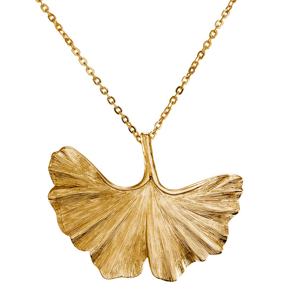 Goldtone Ginko Pendant with a 30" Chain Necklace