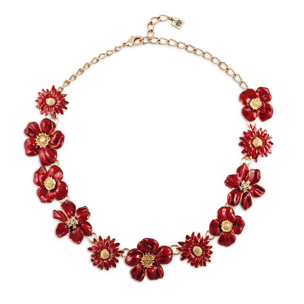 Garden Red Necklace w Austrian Crystals 16"