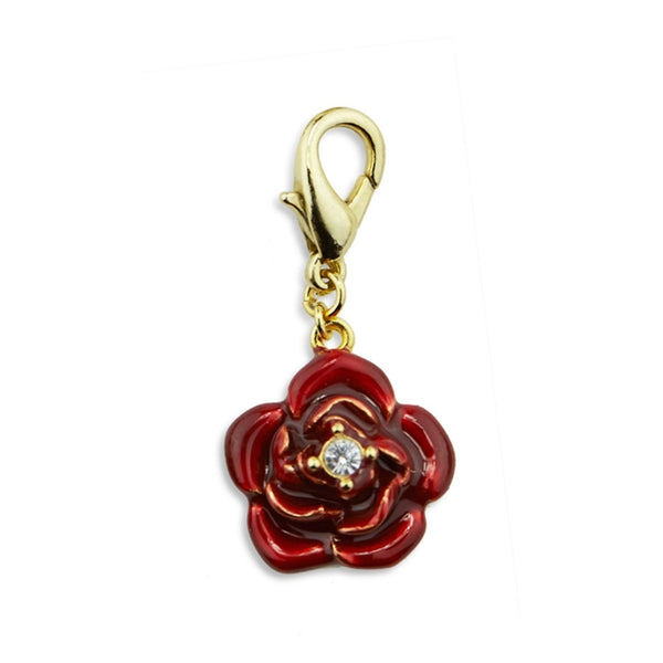Red Rose Gold Tone Drop Charm