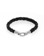 Black Leather Bracelet with Silvertone Stainless Steel Closure