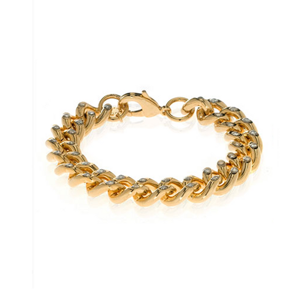 Curb Link Stardust Design Gold Tone Bracelet