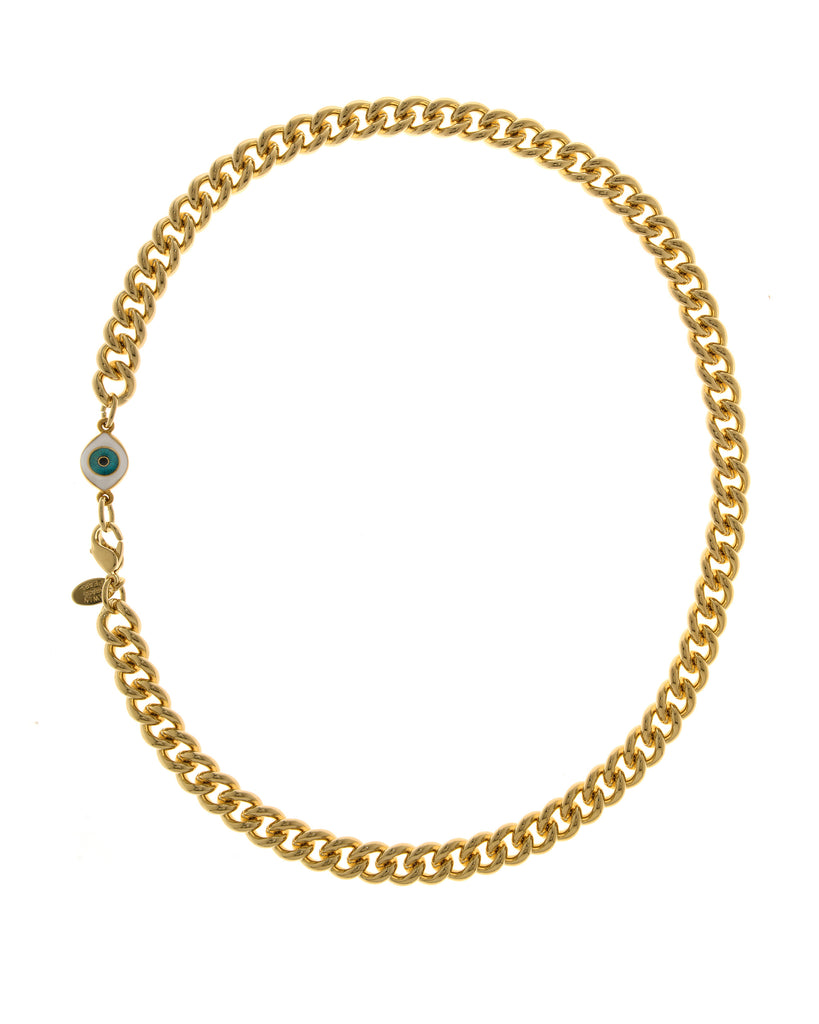 22k Gold Plated Brass Curb Chain With Evil Eye Charm 18"