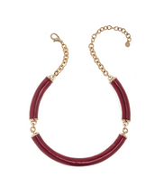 Gold Tone & Red Snakeskin Necklace