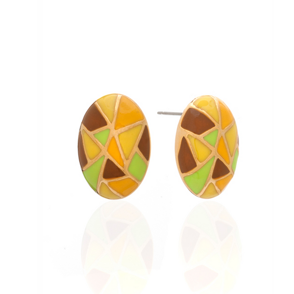 Multi Color Yellow Green Oval Earrings