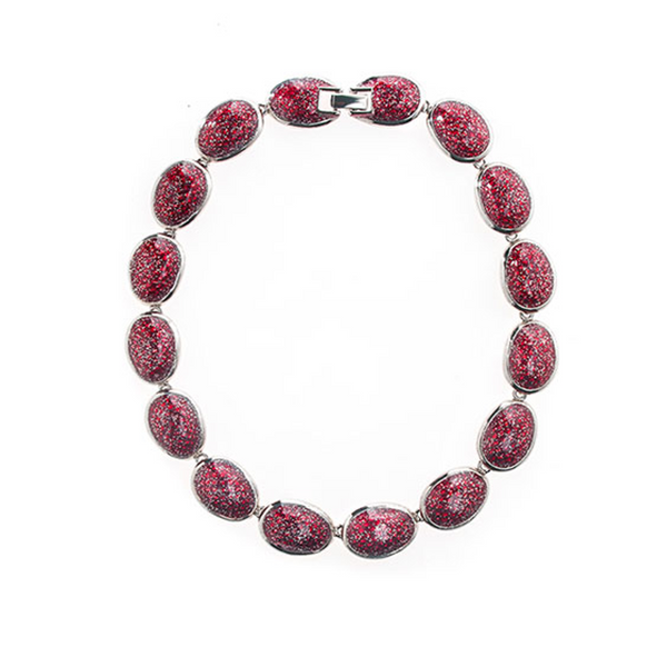 Stardust Silvertone Red Sharkskin Necklace