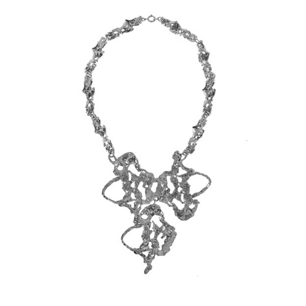 Molten Silver Tone Abstract Necklace