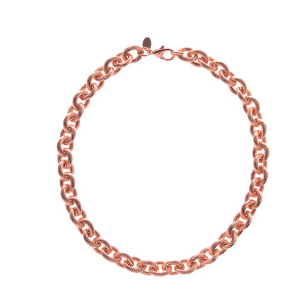 Ribbed Link Rose Tone Necklace