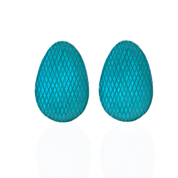 Snakeskin Robin Egg Blue Button Earring