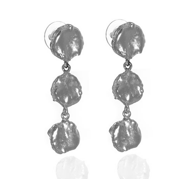 Matte Silver Tone Triple Drop Post Earring