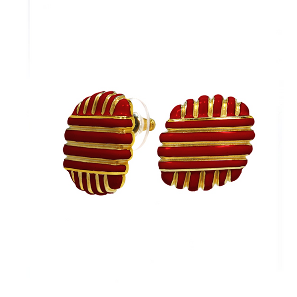 Goldtone Red Enamel Earring