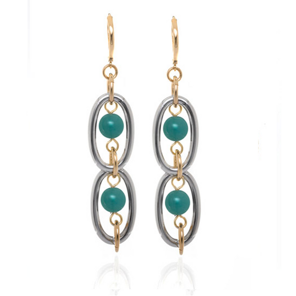 Excelsior Silver Tone Turquoise Drop Earrings