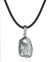 Black Rubber Matte Silver Tone Pendant Necklace