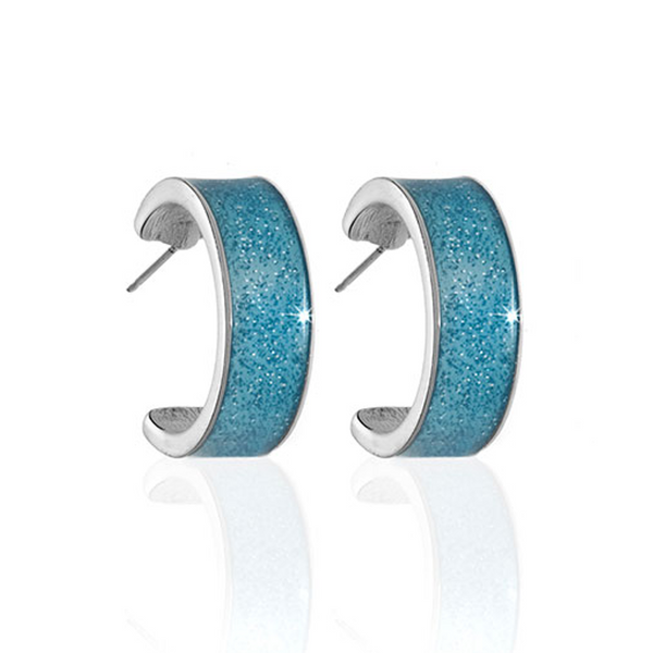 Stardust Silvertone and Aquamarine Hoop Earrings