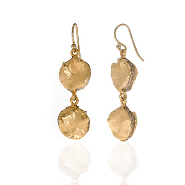 Matte Gold Tone Double Drop Earring on French Wire