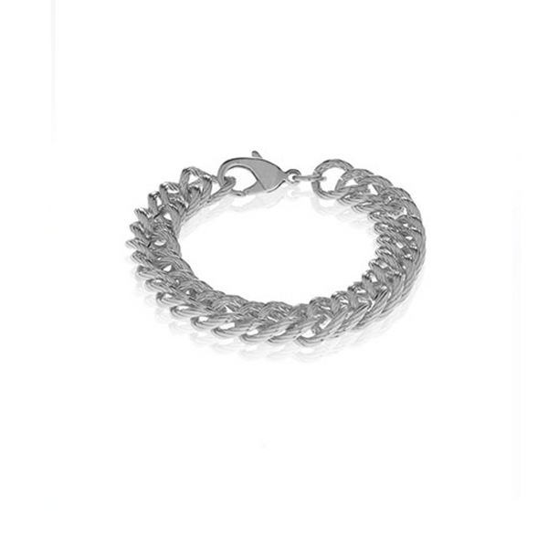 Ridged Curb Link Silvertone Bracelet